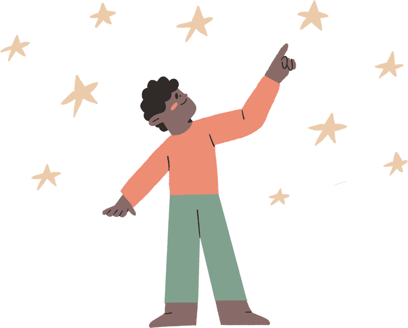A person reaching up toward a sky full of stars